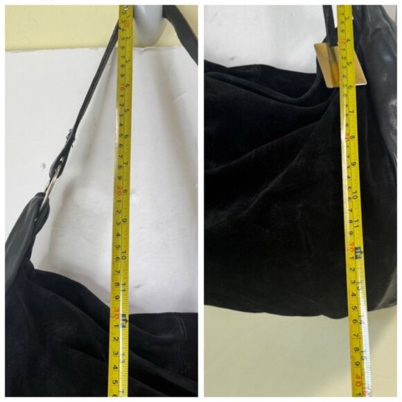 FURLA Suede Leather Large Hobo Shoulder Bag Oversized Boho Gold Hardware Ring - Picture 16 of 16